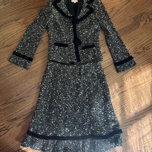 Nanette Lepore black and white tweed suit set sz small